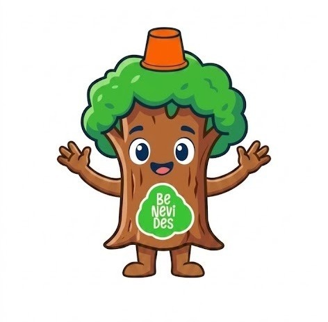 Mascote institucional de Benevides em formato de árvore, representando sustentabilidade, cuidado urbano e educação ambiental